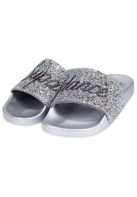 White/silver Satin And Glitter Slides 